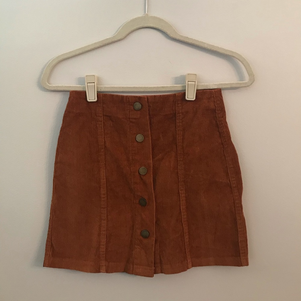 •Brown Corduroy Button Down Mini Skirt•